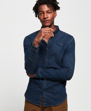 Superdry Tailored Slim Loom Férfi Hosszú Ujjú Ing Sötétkék | JNSFZ5831